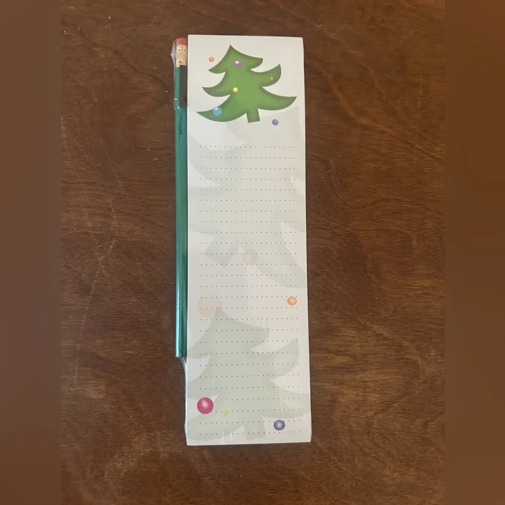 Festive Green Tree Notepad with Pencil